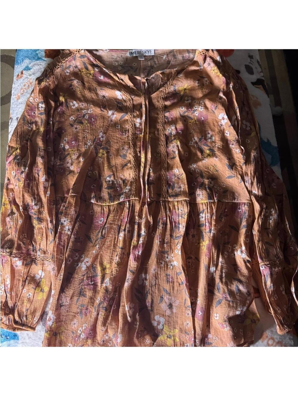 Floral Women's XL Top - Brown
